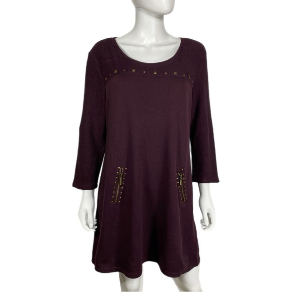 Style & Co Maroon Boat Neck Terrycloth Studded Zipper Sweater Dress - Picture 1 of 6